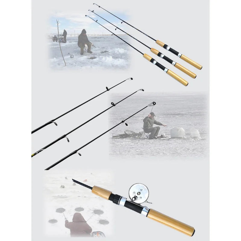 1PC Winter Metal Fishing Reels Mini Flexible Elastic Carbon Bait Casting Rod Anti Slip Fishing Reels