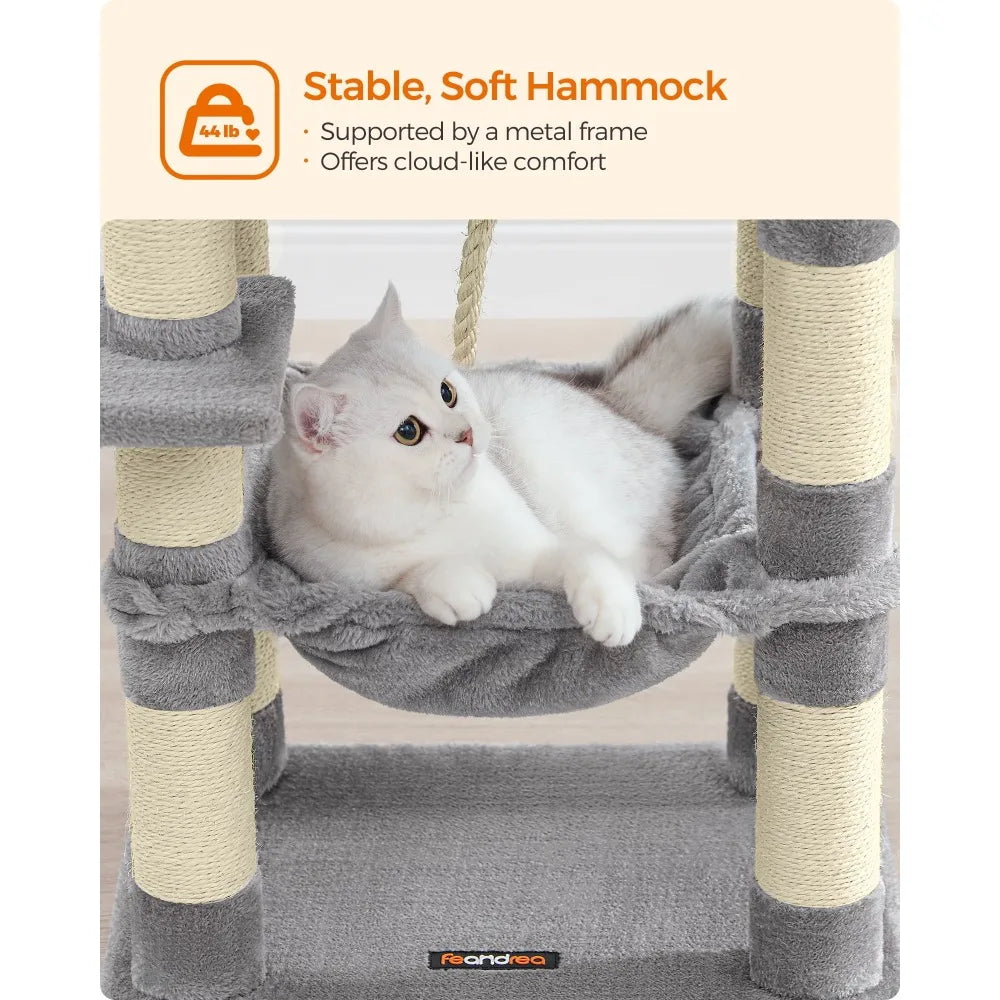 Tower for Cats Cat Tree Cat Tower With 11 Scratching Posts Multi-Level Cat Condo 2 Perches Cave Hammock Light Gray Free Shipping