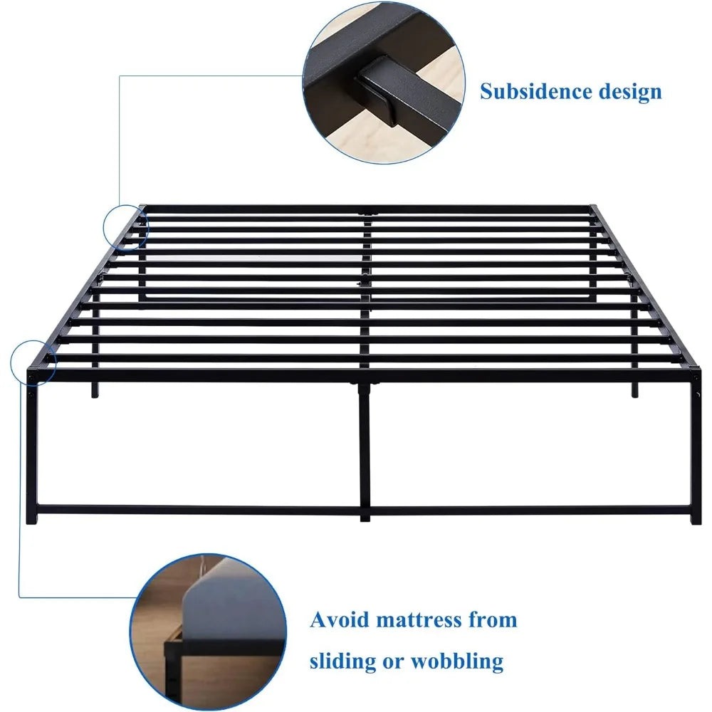 VECELO 14" Metal Platform Bed Frame/Mattress Foundation/No Box Spring Needed/Steel Slat Support (Queen Size)