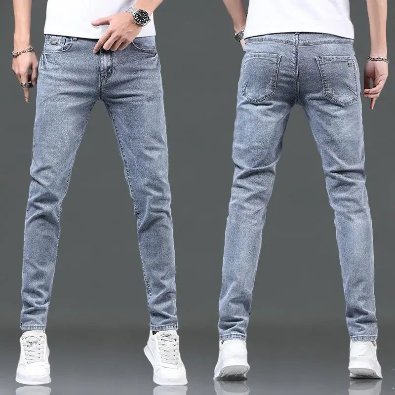 Spring Autumn Slim Blue Jeans Cheap Cowboy Wash Korean Style Teenagers Luxury Hip Hop Stylish Denim Fashion Skinny Trousers