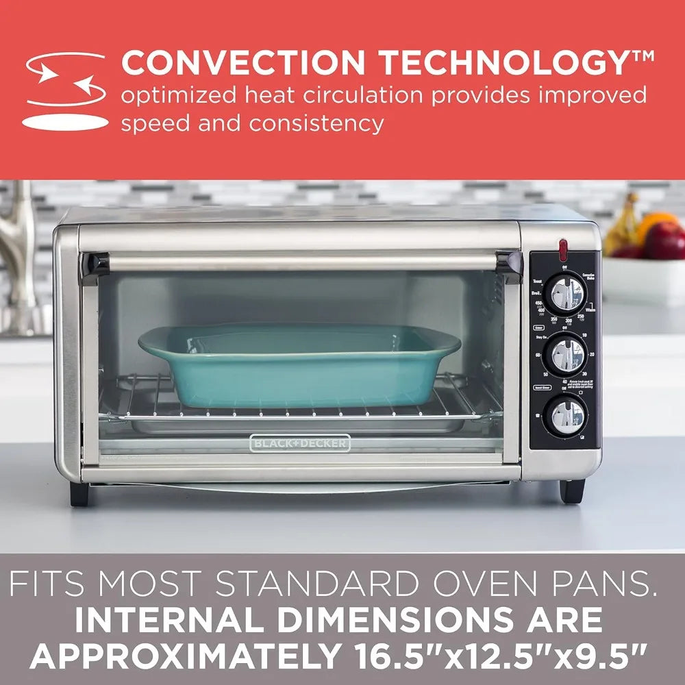 Slice Extra Wide Convection Countertop Toaster Oven, Includes Bake Pan, Broil Rack & Toasting Rack, Stainless Steel/Black