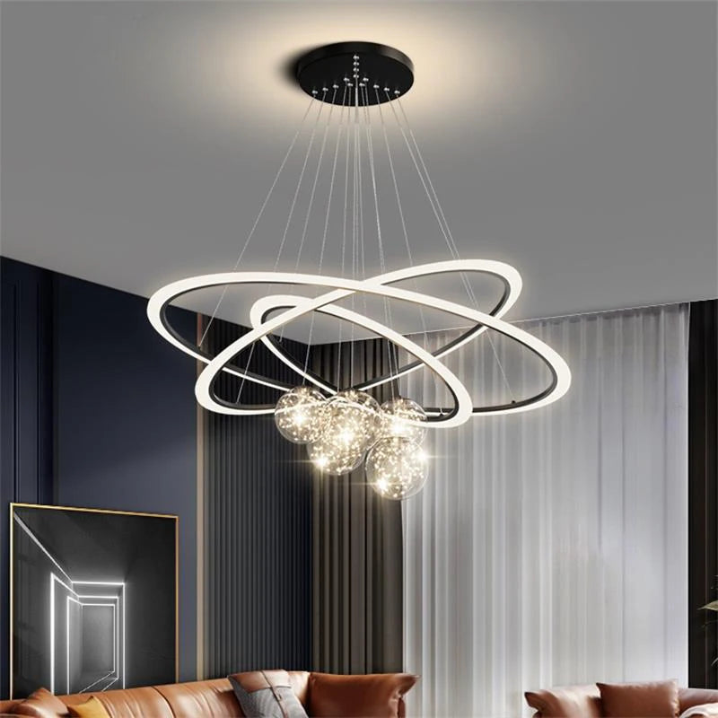 Remote Dimming Modern Chandeliers For Living Room Dining Bedroom Pendant Lamps Gypsophila Decor Lustre Round Rings Droppshiping