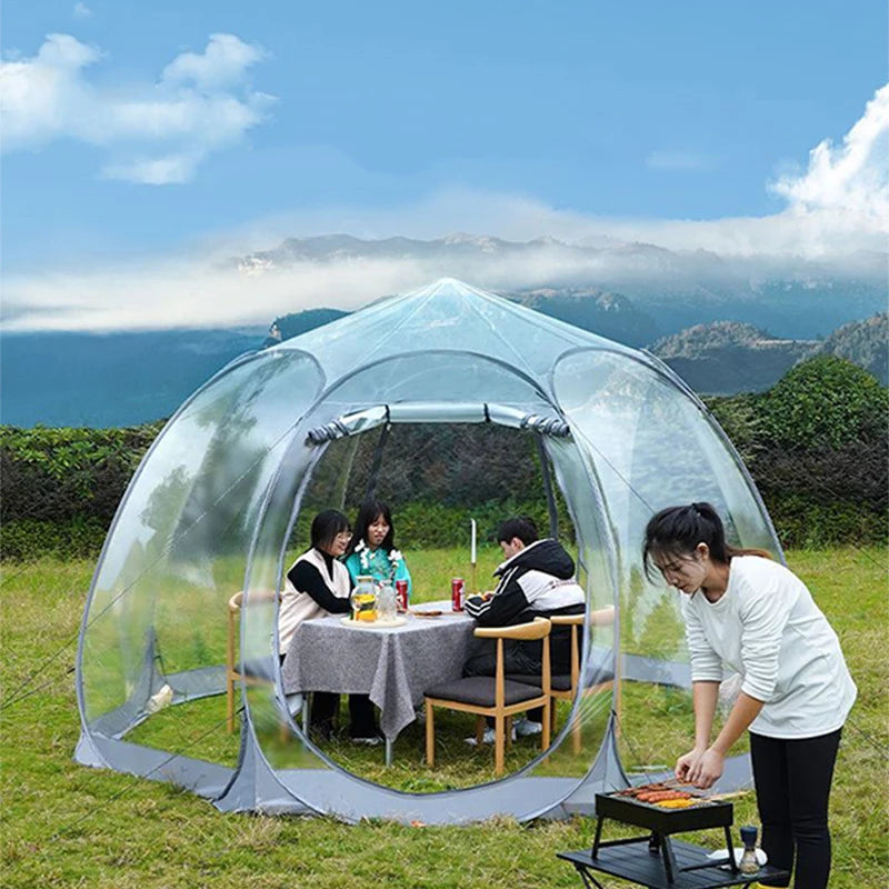 Large Transparent Starry Sky Tent Folding Portable 4-Season Camping PVC Tent Outdoor Thickened Rainproof Hexagonal Single Tents