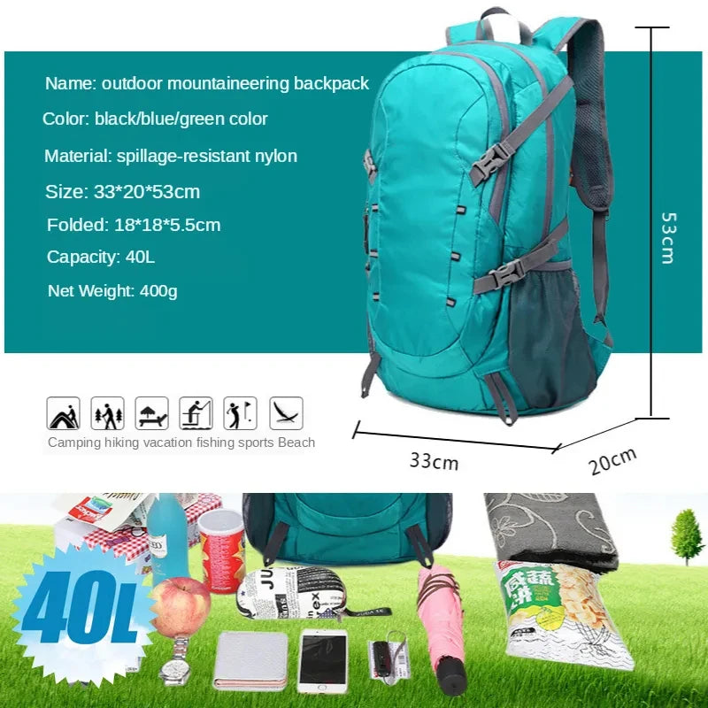 Outdoor Foldable Backpack 40L Ultralight Waterproof Soft Camping Shoulder Pack Climbing Travel Mountaineering Hiking Cycling Bag