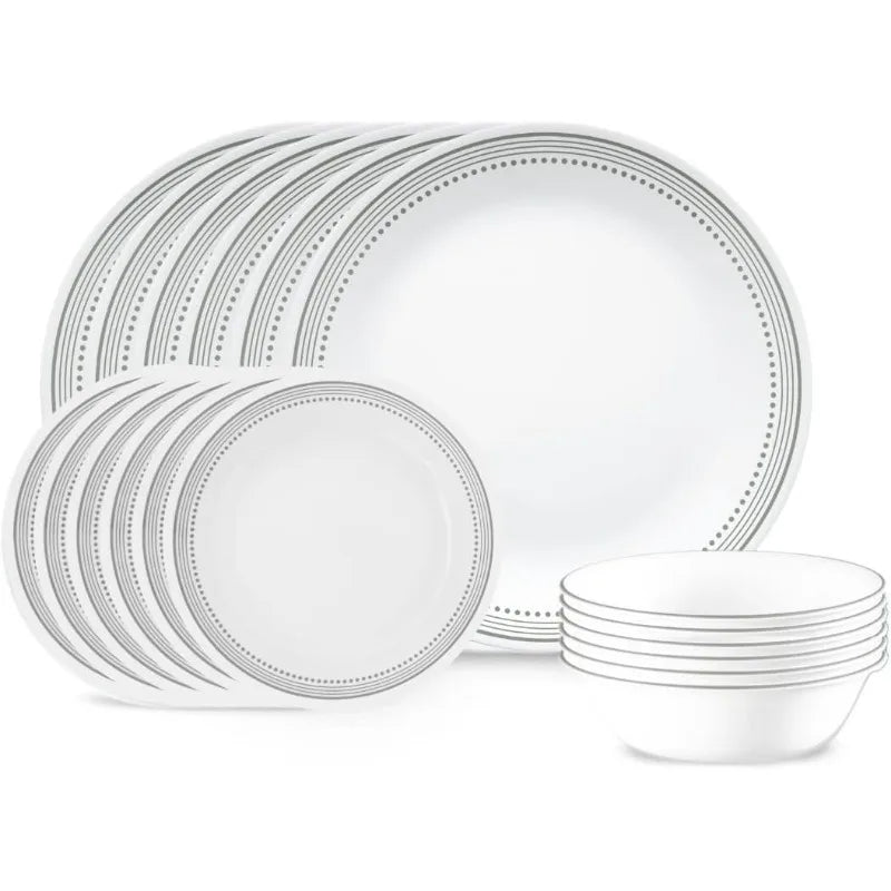 Round Dinnerware Set, Service , Lightweight Round Plates and Bowls Set, Vitrelle Triple Layer Glass,