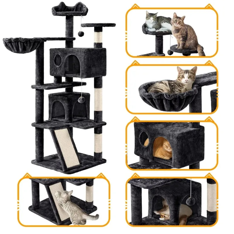 SmileMart 54" Double Condo Cat Tree with Scratching Post Tower, （Black/Pink）optional