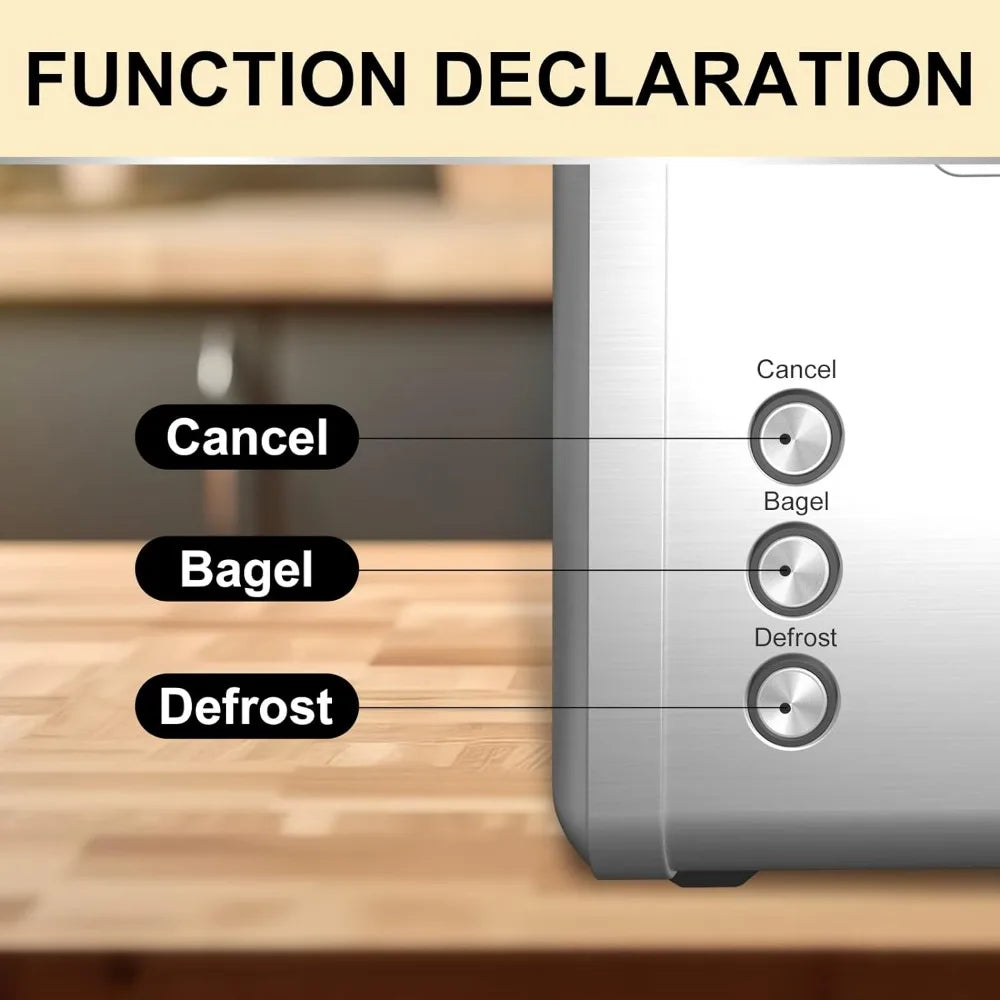 WHALL Toaster Stainless Steel, 6 Bread Shade Settings, Bagel/Defrost/Cancel Function, 1.5in Wide Slot, High Lift Lever