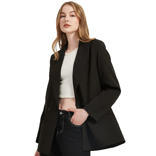 Autumn and spring women's blazer jacket casual solid color double-breasted pocket decorative coat