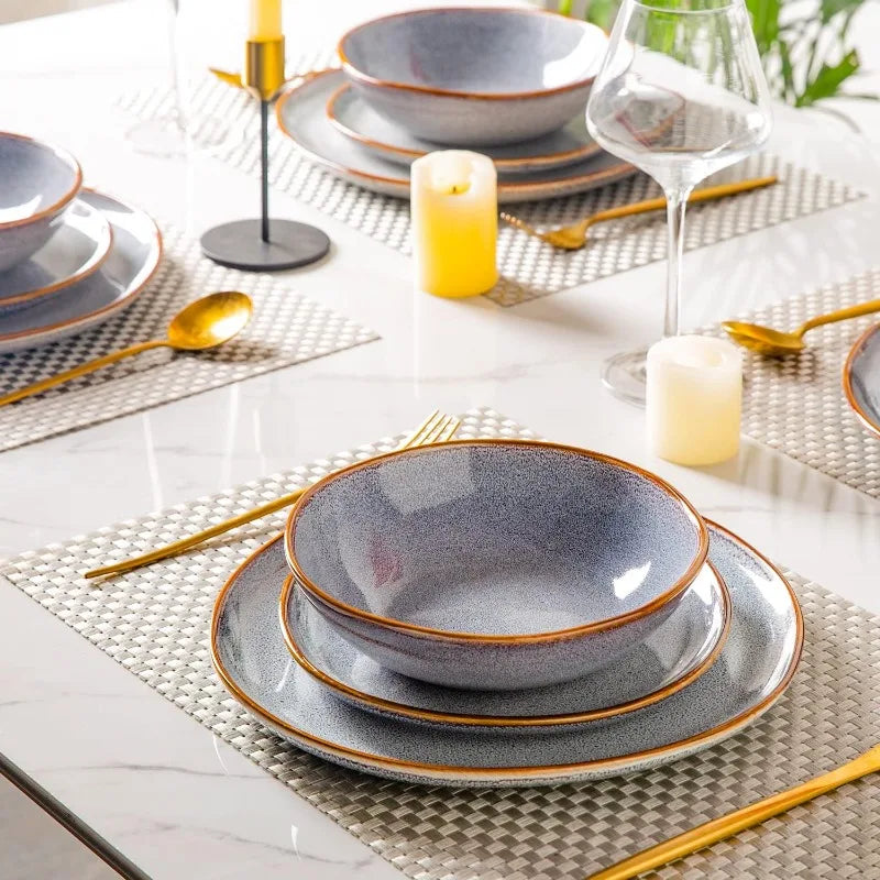 AmorArc Ceramic Dinnerware Sets Handmade Reactive Glaze Plates and Bowls Set Highly Chip and Crack Resistant | Dishwasher