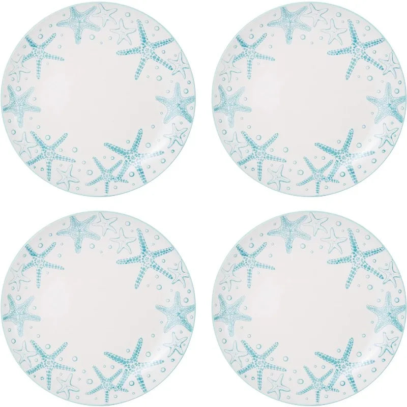 Venice 16-Piece Stoneware Dinnerware Set, Service for 4, Aqua/White -