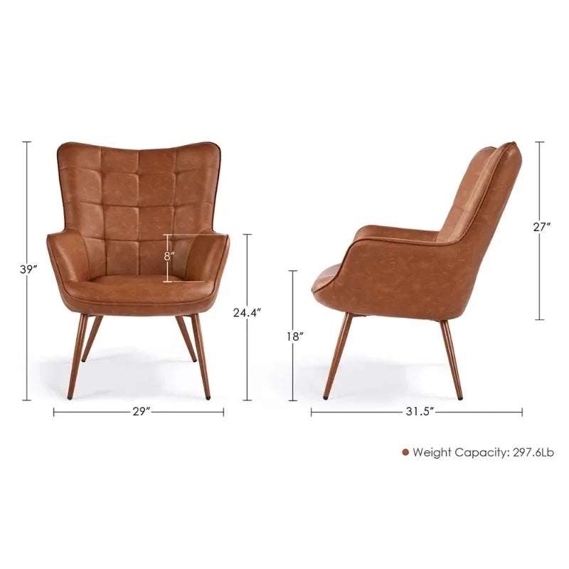 Accent Chairs Alden Design Mid-Century Modern Faux Leather Wingback Accent Chair, Brown