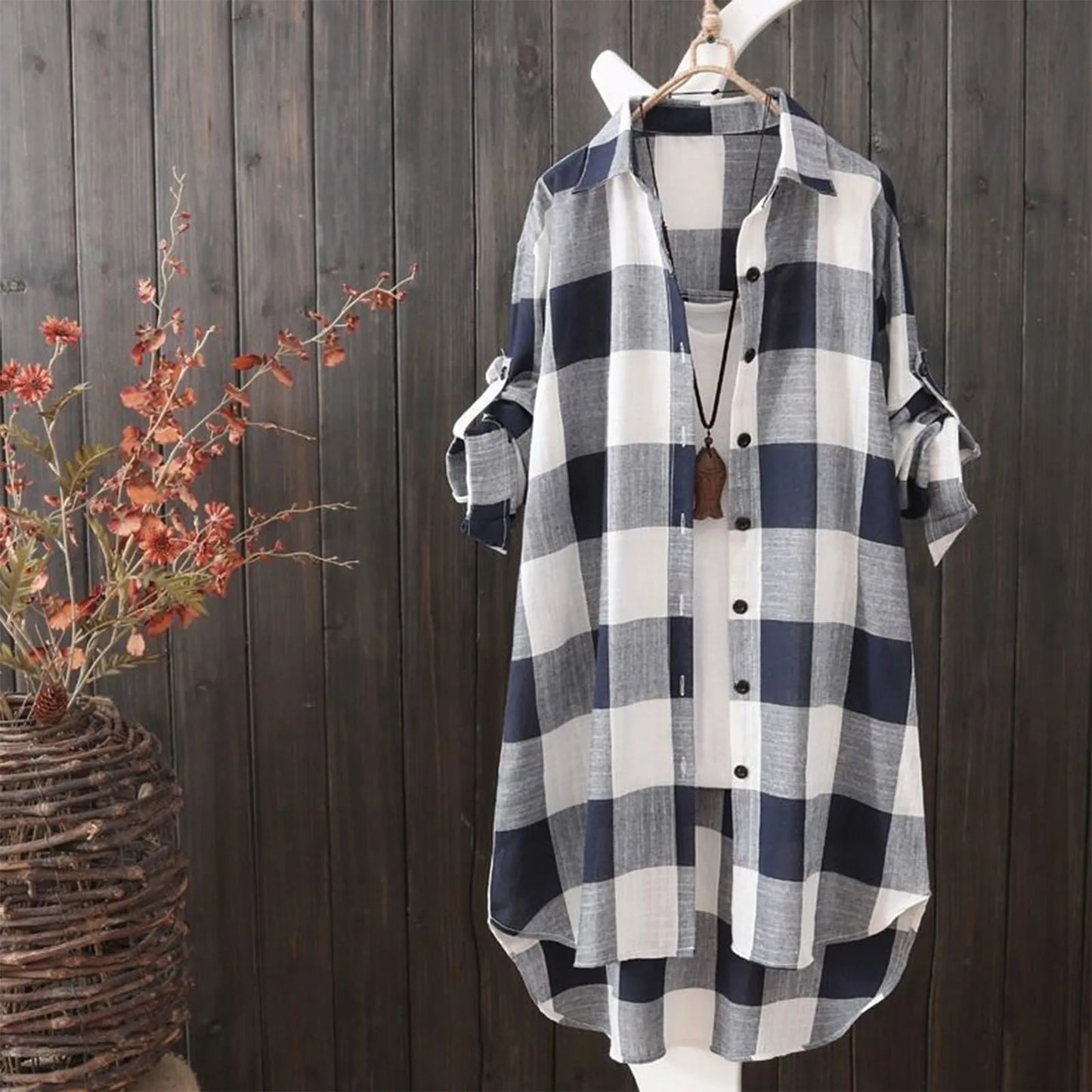 Fashion Women's Loose Casual Plaid Printed Turn-down Collar Blouse Long Sleeve Shirt Jacket Cardigan Cover-Up Top Outwear#g3