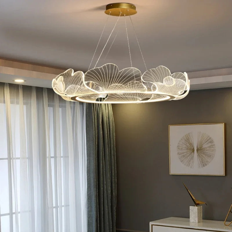 Modern LED Lotus Leaf Ring Ceiling Chandeliers For Living Room Dining Room Pendant Light Home Decor Hanging Lamp Luster Fixtures