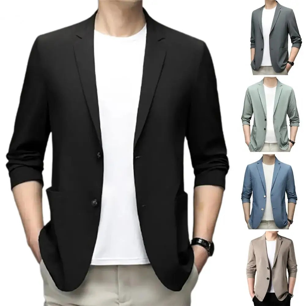 Chic Men Business Coat Soft Men Suit Jacket Smooth Plus Size Business Trip Sunscreen Suit Jacket  Daily Wear