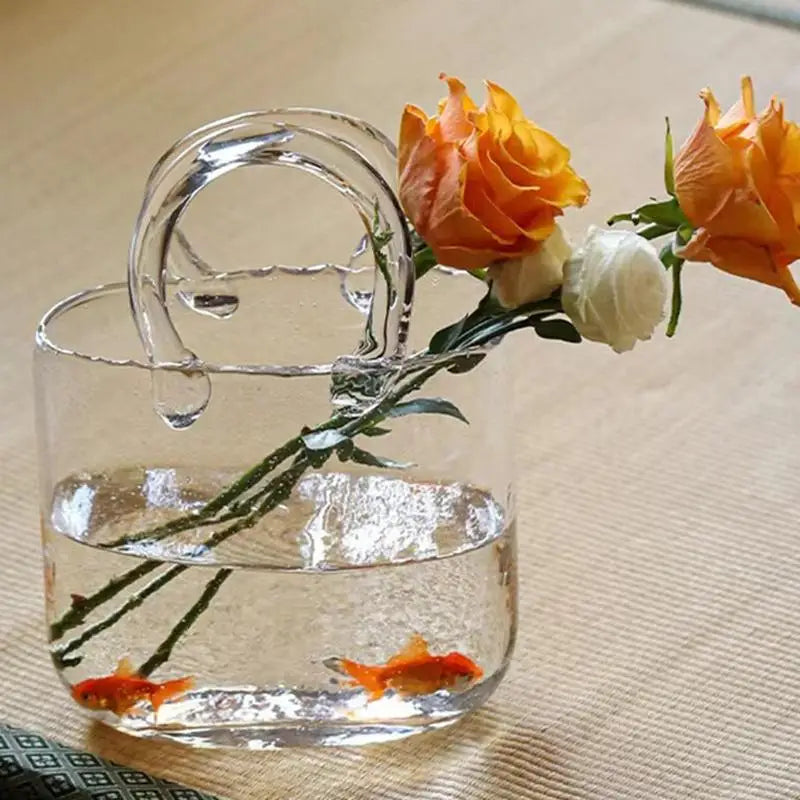 Handbag Shape Clear Vase Mini Crystal Fish Tank Desktop Glass Basket Vase For Home Decor/Enterpiece/Events/Office/Garden/Wedding