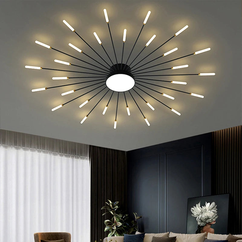 Modern LED Ceiling Light Golden Fireworks Full Star Ceiling Lights Living Room Decor Fixture Dining Room Bedroom led Lamp Lustre