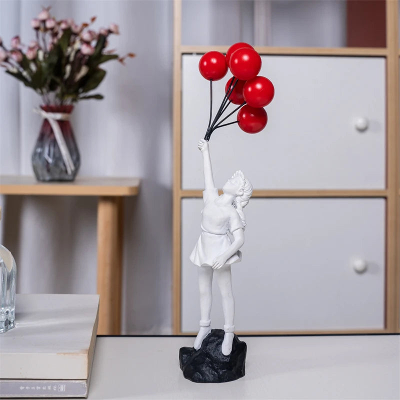 Nordic Banksy Flying Balloon Girl Statue Ornaments Home Decor Modern Art Resin Figurine Sculpture Living Room Desk Decoration