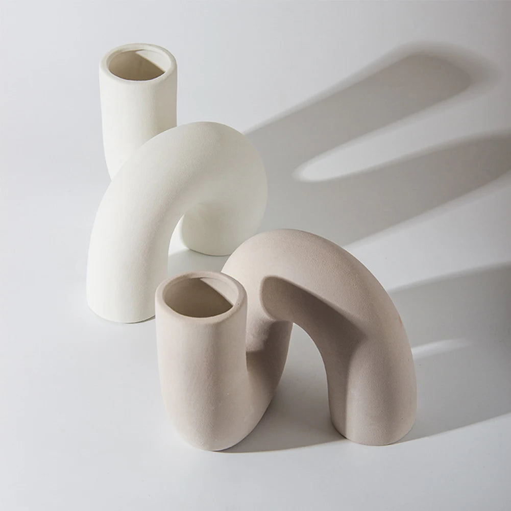 Ceramic Floral Vase Multipurpose Abstract Ceramic Vase Unique Pipe-shaped Ceramic Vase for Living Room/Wedding/Office/Decoration