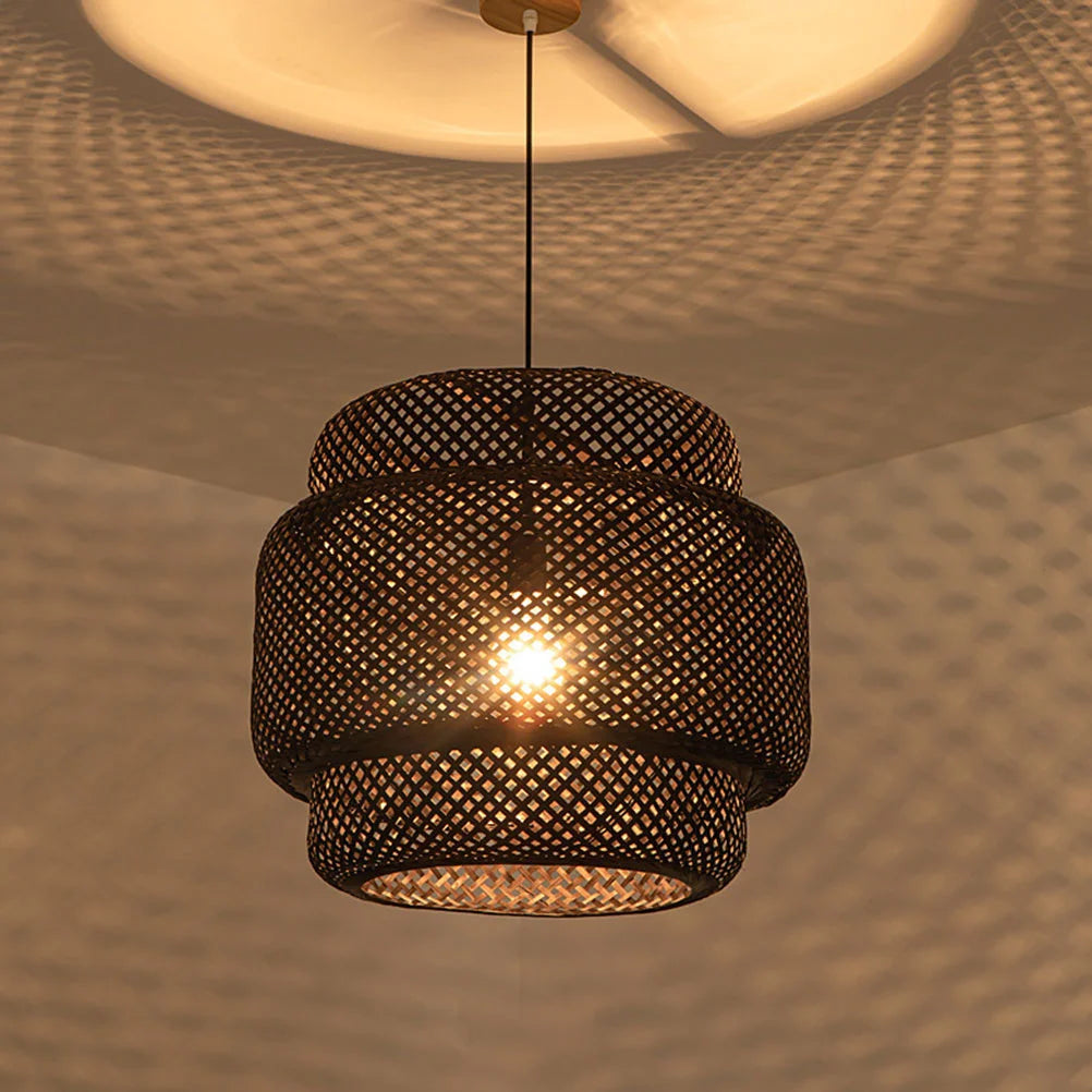 Modern Hand Woven Bamboo Chandelier Lampshade Celing Light Cover Pendant Dining Rroom Light Fixture Without Bulb