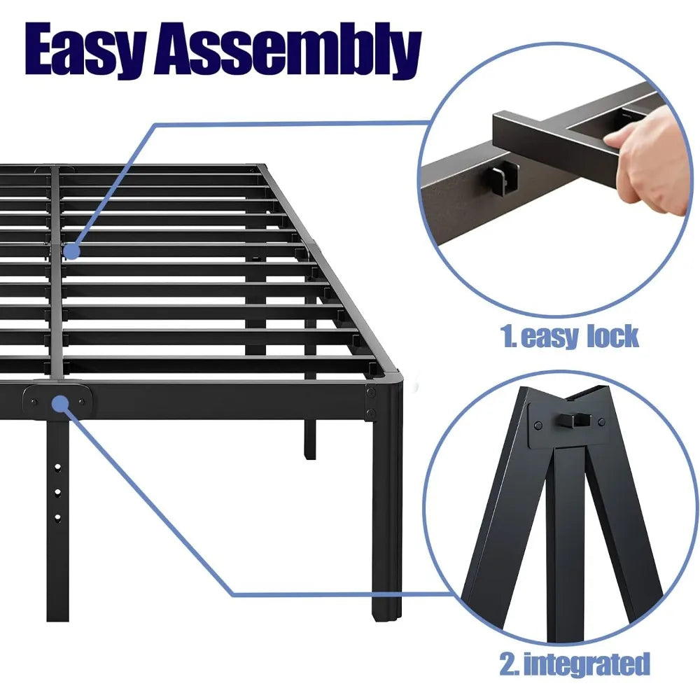 Beds 18in High Queen Bed Frame No Box Spring Needed,Duty Metal Platform Bed Frame Big Size with Round Corners,Noise Free,Black