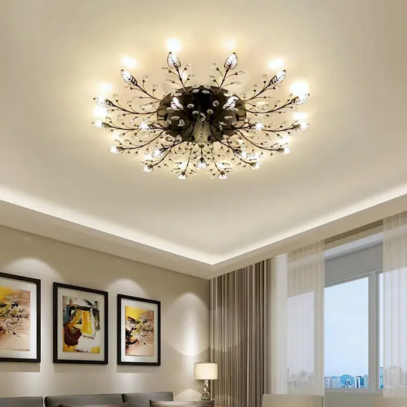 Black Bronze Crystal Ceiling Lamp Lamp in the Living Room European Flower Shaped Chandelier Led Bedroom Dining Room Lamps