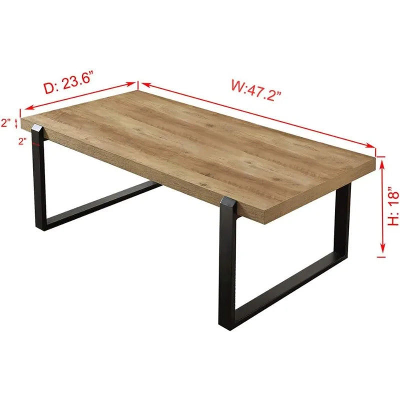 FOLUBAN Rustic Coffee Table,Wood and Metal Industrial Cocktail Table for Living Room, 47 Inch Oak