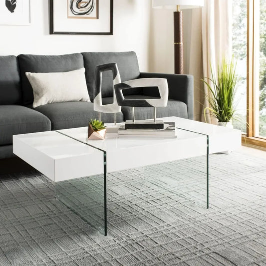 Home Jacob White& Natural and Glass Leg Coffee Table