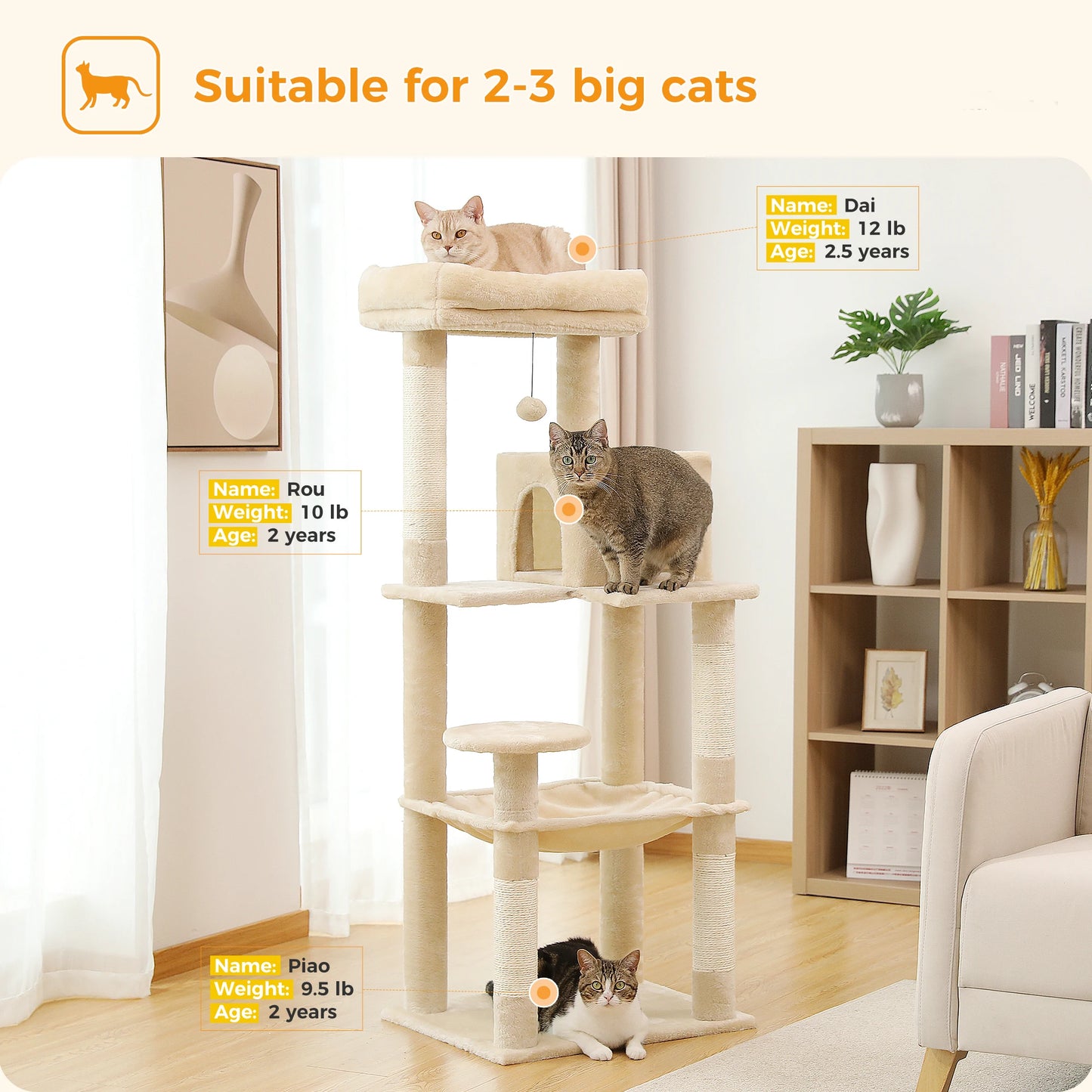 Free Shipping Drop Shipping Cat Tree Tall Cat Tower with Large Cat Condo Cozy Perch Bed Scratching Posts Cat Toys