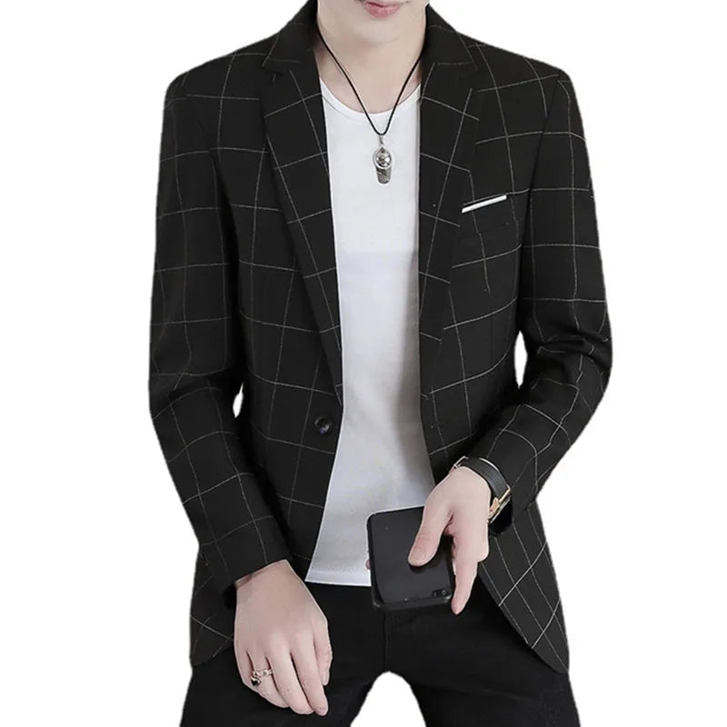 2023 Fashion New Men's Casual Business Plaid Slim Fit Formal Dress Blazers Jacket Suit Coat