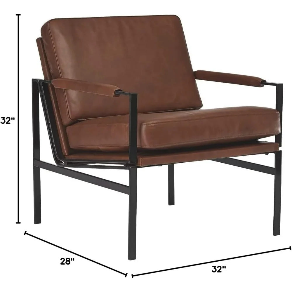 Mid-Century Modern Leather Accent Chair Living Room Chair Bed Brown Freight Free Chairs for Kitchen Relax Armchair 1-person Sofa