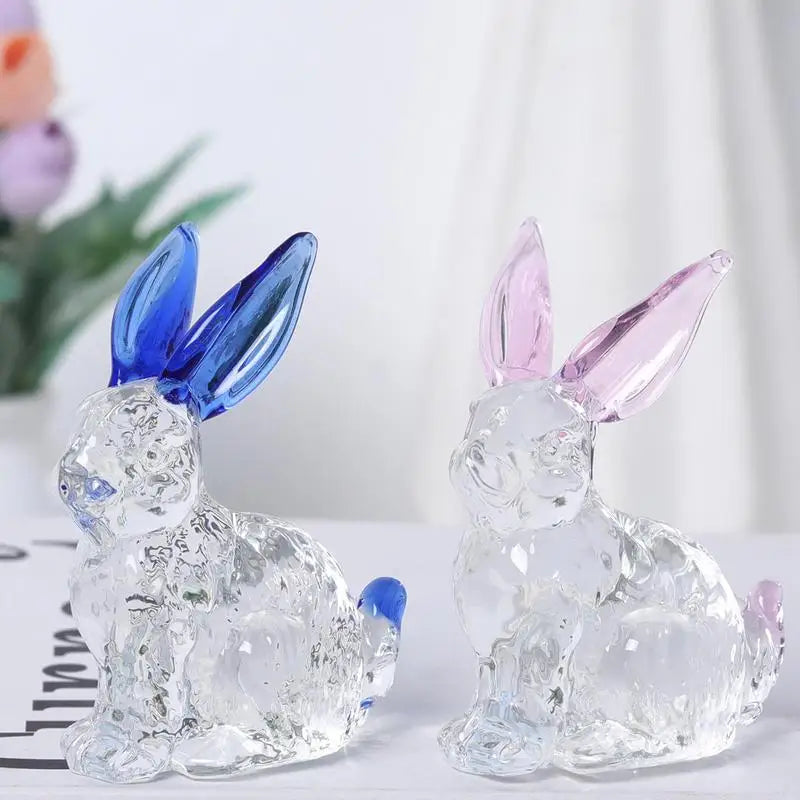 Crystal Glass Rabbit Statue Spring Festival Mascot Easter Bunny Animal Figurines Ornaments For Home Living Room Office Table