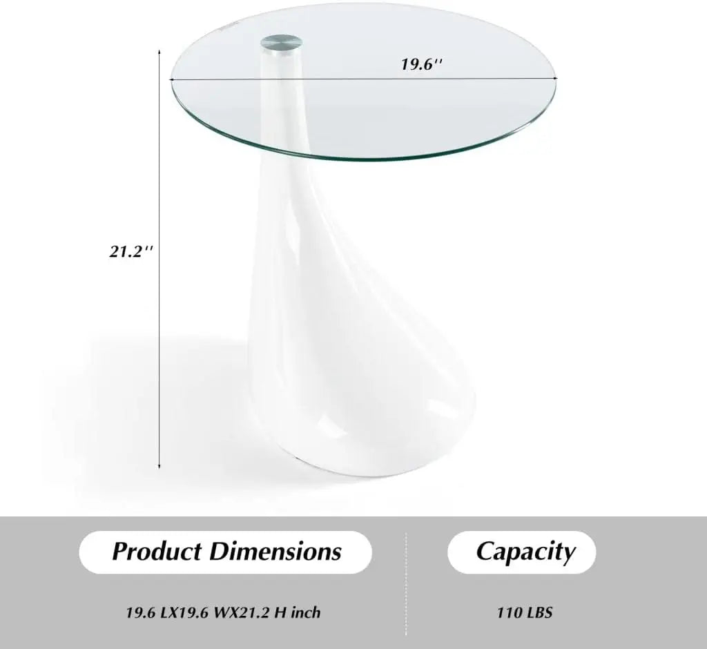 Tall Contemporary Round Glass Coffee Table, Tempered Glass End Table for Living Room, Bed Side Table, Sofa Side Table