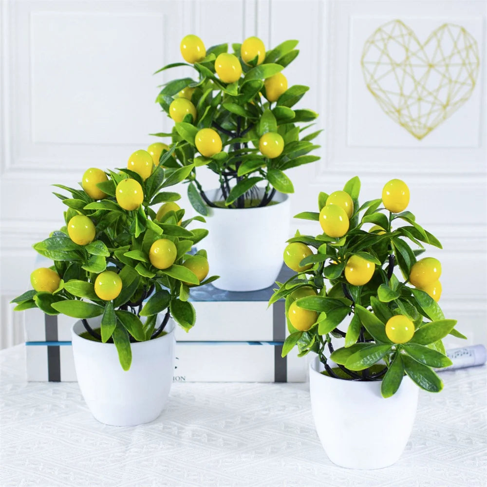 19cm*24cm Simulated Lemon Tree Artificial Potted Flowers Fake False Plant Outdoor Yard Garden Home In Pot Decor Kumquat Tree