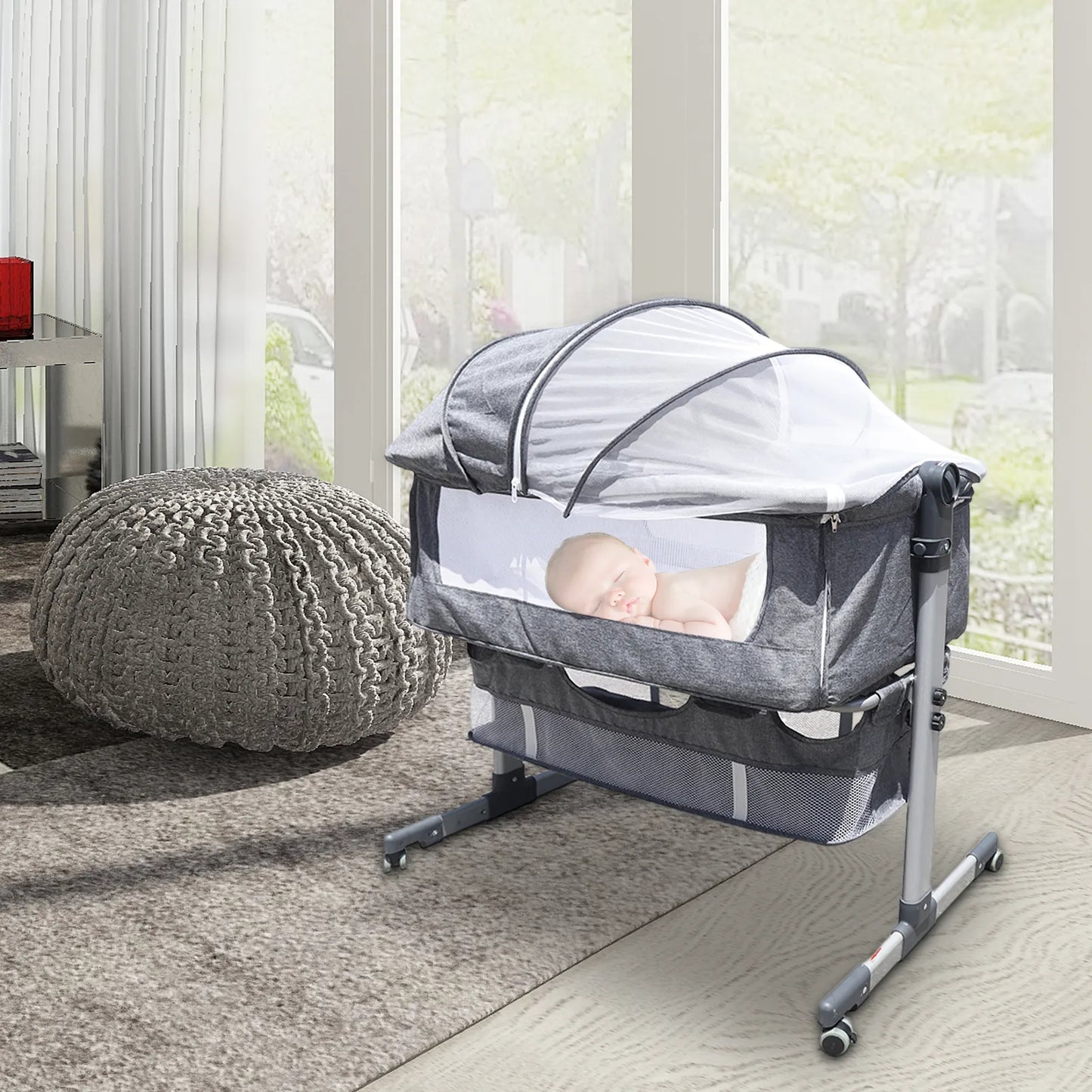 Baby Newborn Bassinet Bedside Crib Infant Sleeper Bed Cradle Gray Cradle Bed NEW Portable Crib Adjustable Bed Side