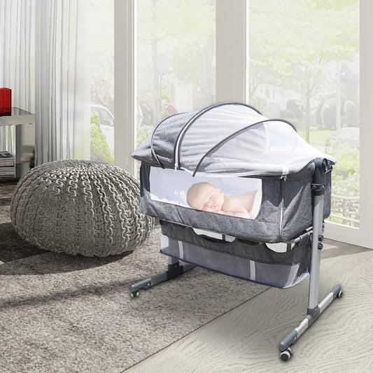 Baby Newborn Bassinet Bedside Crib Infant Sleeper Bed Cradle Gray Cradle Bed NEW Portable Crib Adjustable Bed Side