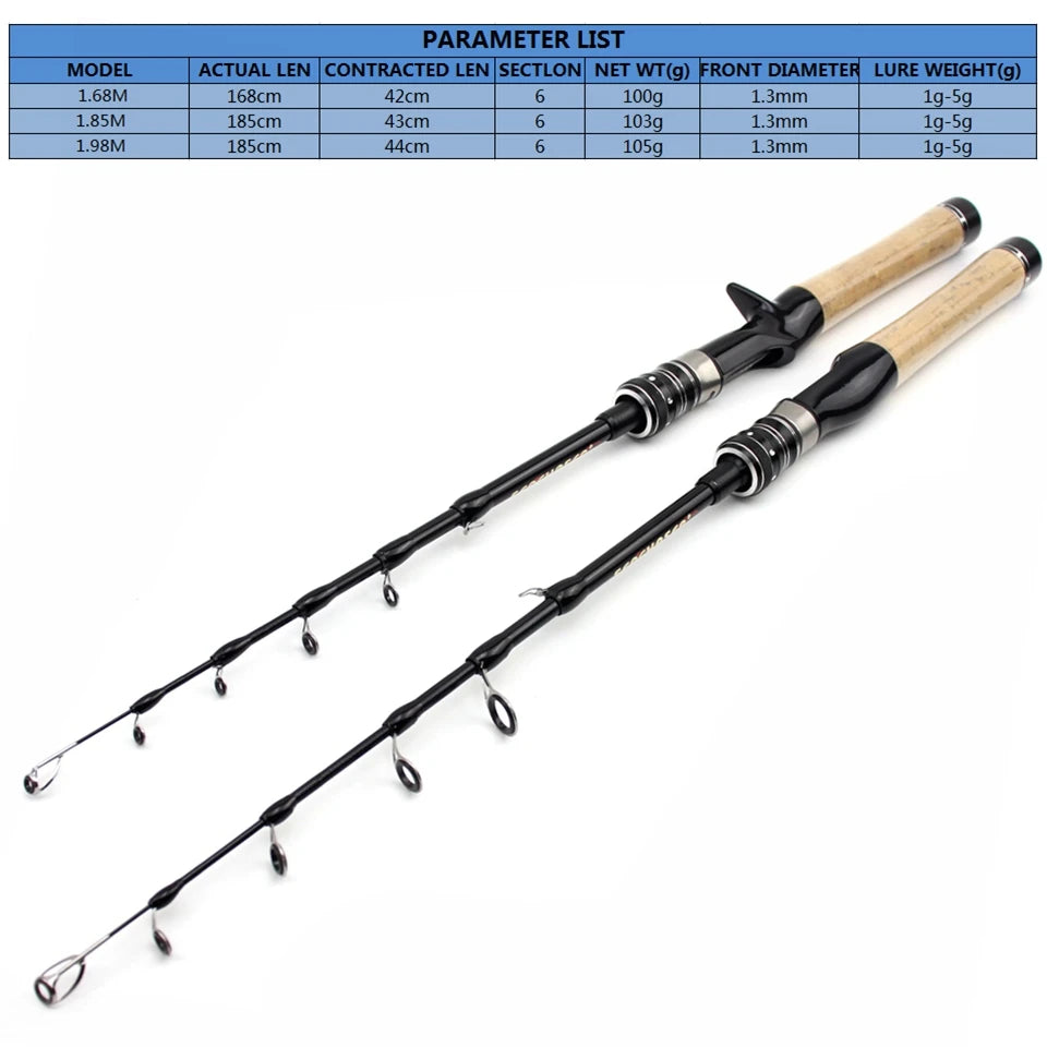 168cm 185cm Ultra light ul power Telescopic Fishing Rod Spinning  Rod Lure Weight 1-5g Children beginners Catch small fish pole