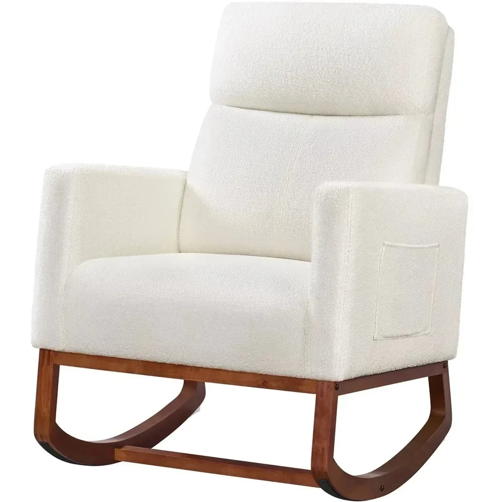 Lounge Chair, Modern Upholstered Rocking Accent Chair High Back for Living Rooms, Beige Rocking Chair