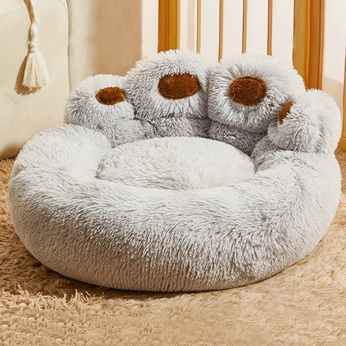 Dog Bed Cat Pet Sofa Cute Bear Paw Shape Comfortable Cozy Pet Sleeping Beds For Small Medium Large Soft Fluffy Cushion Dog Bed