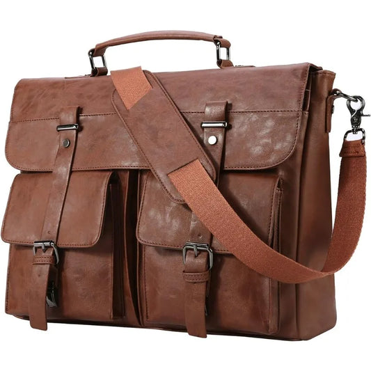 Leather Messenger Bag for Men,15.6 Inch Vintage Laptop Bag Briefcase Satchel