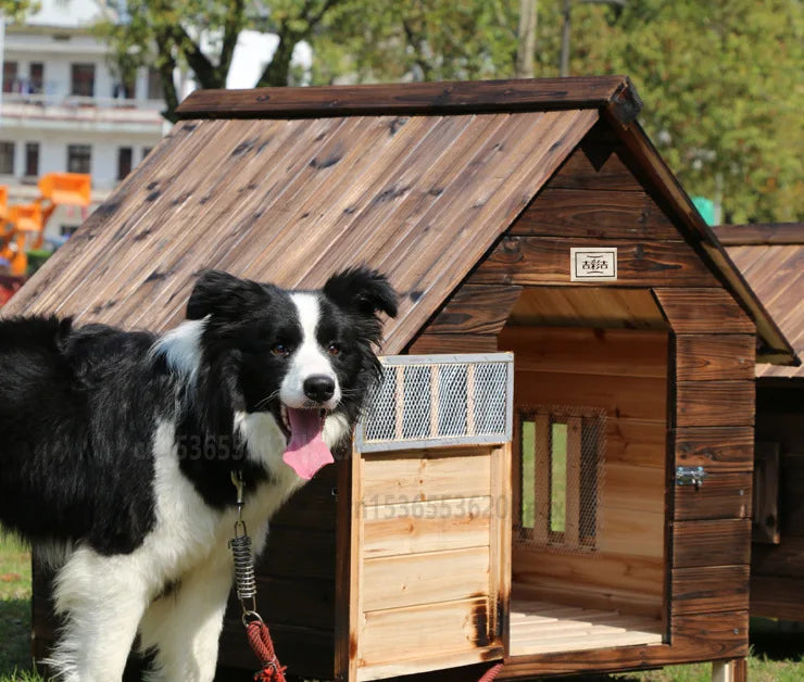 Outdoor Solid Wood Dog House Kennel Waterproof Leakproof Dog Cage for Small Medium Large Dogs Cats House with Door Window