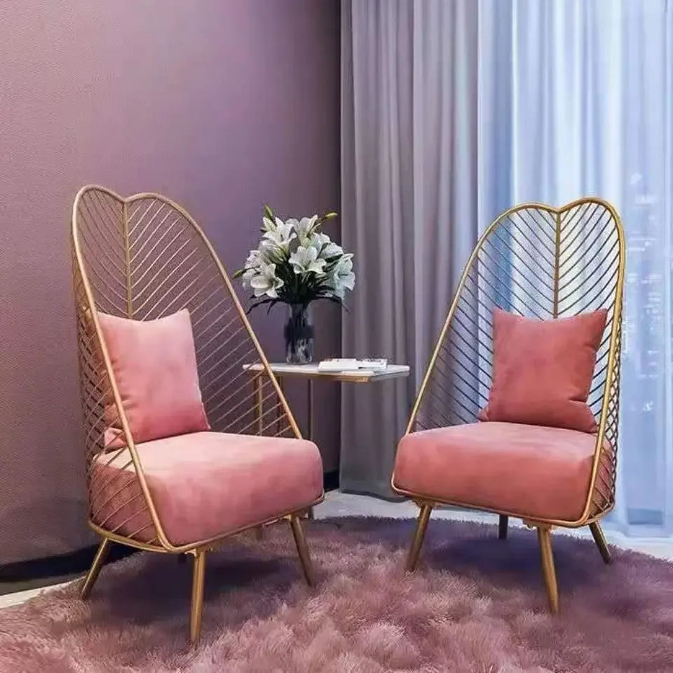 Nordic Style Gold Metal Iron Wire Chair Leisure Lazy Living Room Sofa Chair Pink Chair Coffee Chair Modern Decor Furniture