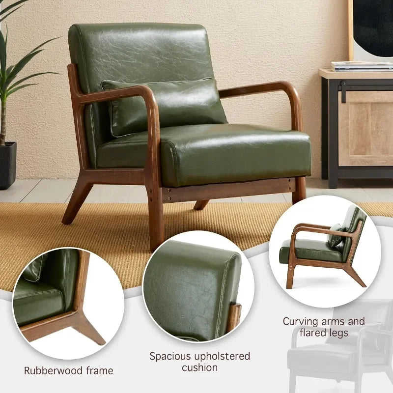 glitzhome Mid Century Hunter Green Accent Armchair, Single Reading Armchair PU Leather Lounge Chair You're Worth It