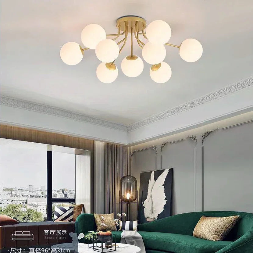 Nordic Milk White Glass Ball Ceiling Lights Black Gold Lamp Body for Living Room Bedroom LED Chandelier Drop Shipping