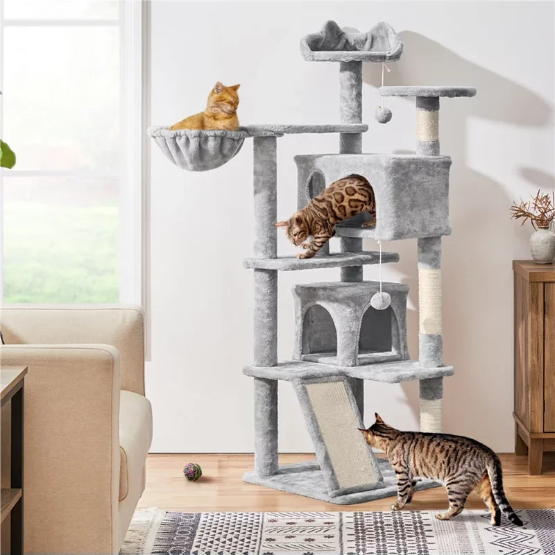 BOUSSAC 54" Double Condo Cat Tree With Scratching Post Tower, Light Gray