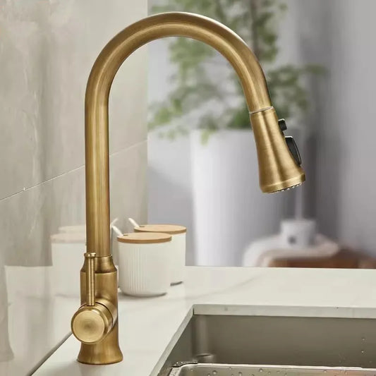 Tuqiu Antique Pull Out Kitchen Faucet Brass Sink Faucet Mixer Tap 360 degree rotation torneira cozinha mixer taps Kitchen Tap