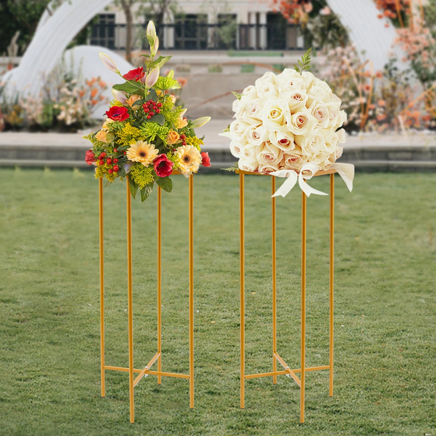 2PCS 57/75cm Wedding Flower Stand, Gold  Flower Stand, Flower Vase for Wedding Table Centerpieces Decor Column Backdrop Stands