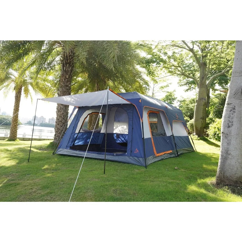 Extra Large Tent 10-12 Person(B),Family Cabin Tents,2 Rooms,Straight Wall,3Doors and 3 Windows with Mesh,Waterproof,Double Layer