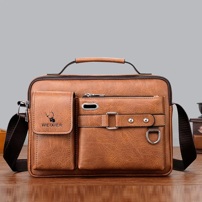 Men Vintage Shoulder Bag Pu Leather Business Messenger Bag For Man Fashion Small Male Crossbody Bags Handbags 2024 New