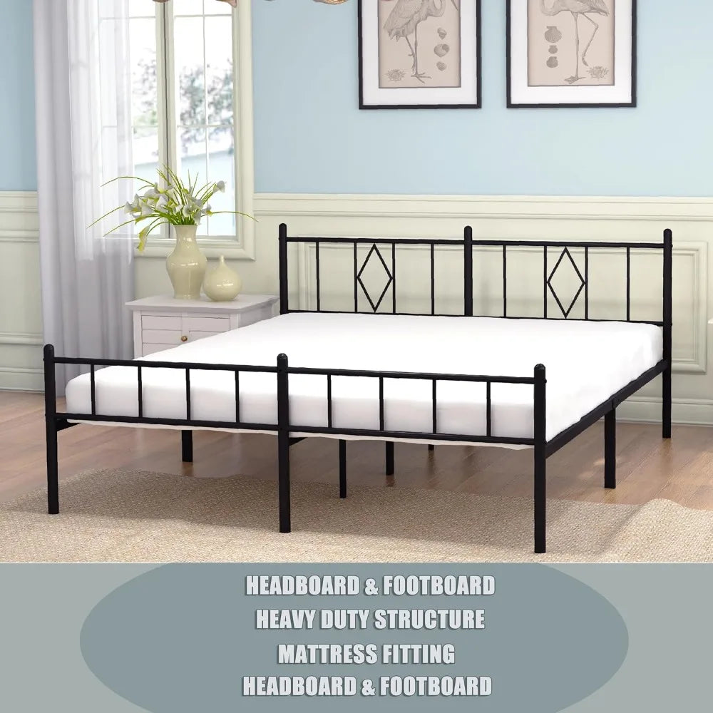 Emiosmt 14in High Bed Frame Full Size with Headboard and Footboard, Heavy Duty Metal Platform Bed Frame,Noise Free, Black Beds