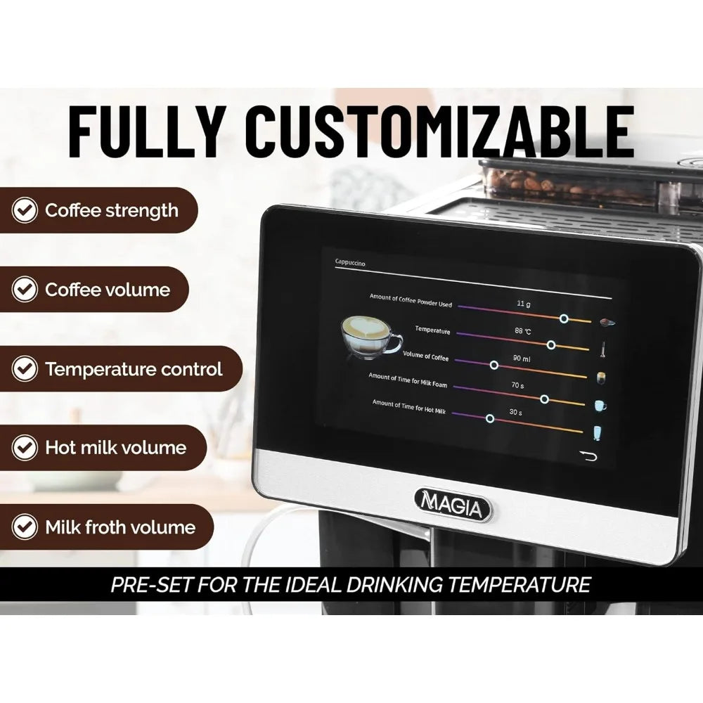 Zulay Magia Super Automatic Coffee Espresso Machine With Grinder - Coffee Maker With Easy To Use 7” Touch Screen